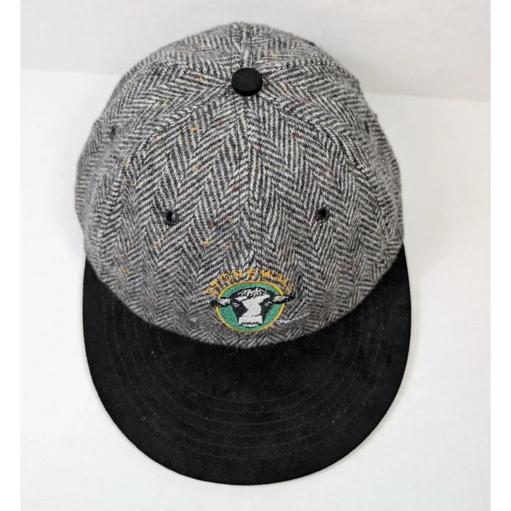 Vintage Stonewall PA Golf Hat Wool Gray Herringbone Wool USA Made Cow Logo